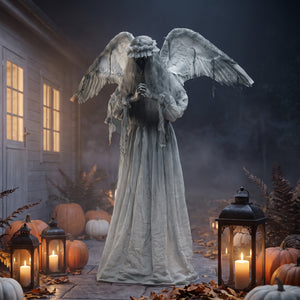 63.8-in Animated Halloween Weeping Angel with Light-Up Eyes, Sounds, and Movement – Dark Gray
