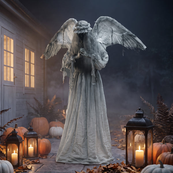 63.8-in Animated Halloween Weeping Angel with Light-Up Eyes, Sounds, and Movement – Dark Gray