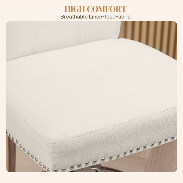 Set of 2 padded bar stools with tufted backrest, cream white