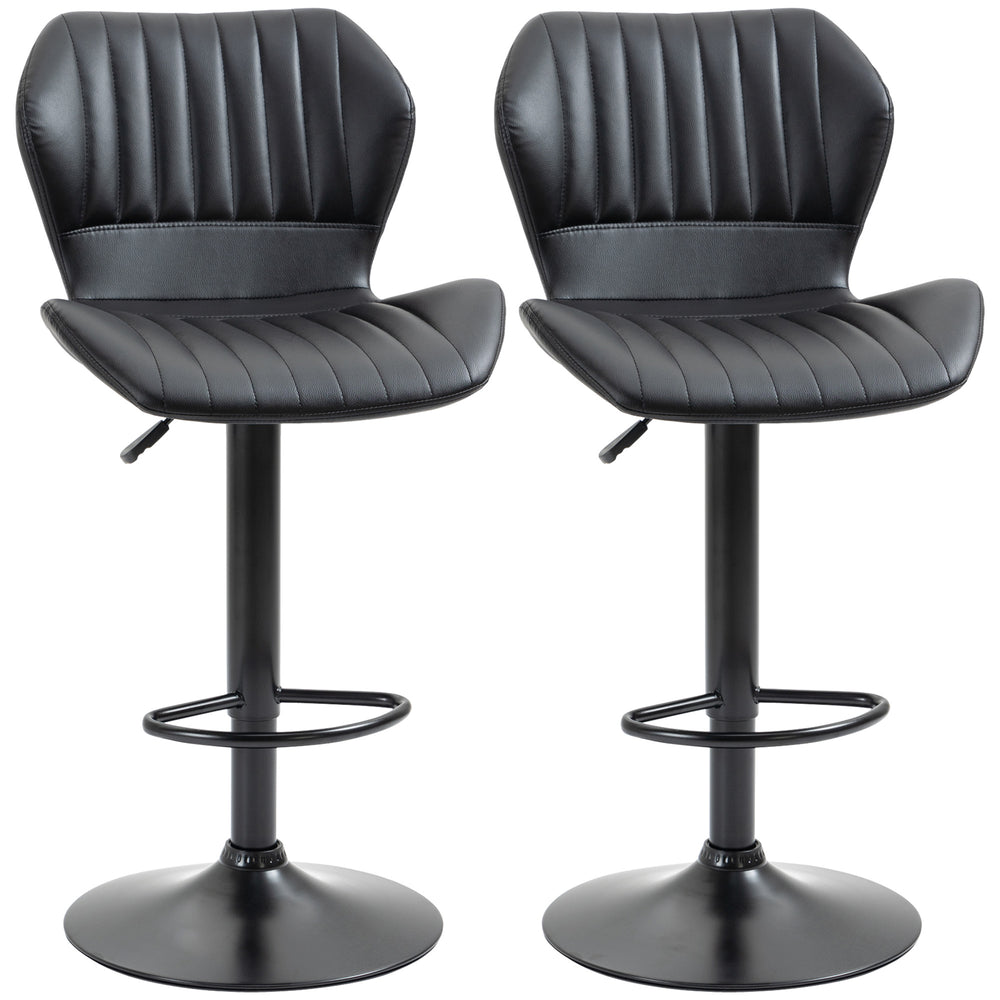 Set of 2 swivel and adjustable stools in PU leather, black