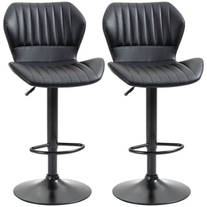 Set of 2 swivel and adjustable stools in PU leather, black