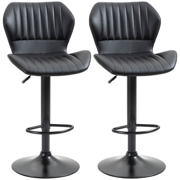 Set of 2 swivel and adjustable stools in PU leather, black