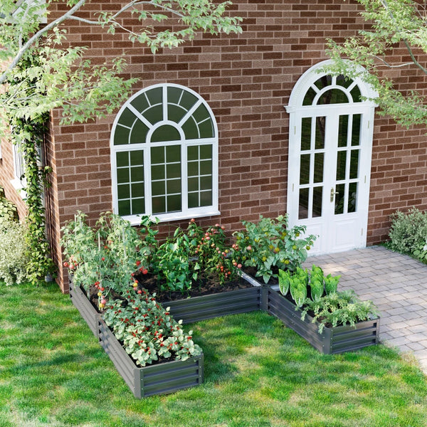 Set of 5 large raised steel garden planters, grey