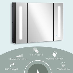 Wall-mounted medicine cabinet with adjustable shelf, USB charging, glossy black