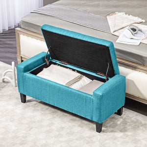 Linen Upholstered Storage Ottoman Bench with Tufted Pattern, Green