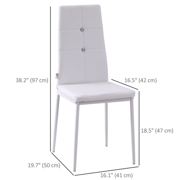 Set of 4 white high-back upholstered chairs with padded seats