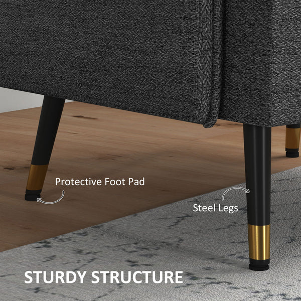 Modern upholstered accent chair with tufted back and steel legs, dark gray