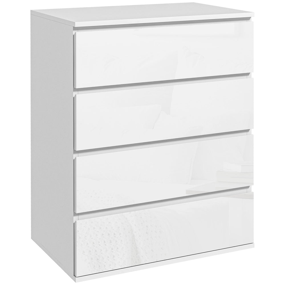 4-drawer chest of drawers, high-gloss finish, with metal runners and grooved handles, white
