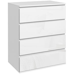 4-drawer chest of drawers, high-gloss finish, with metal runners and grooved handles, white