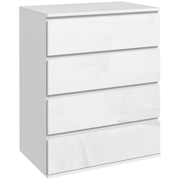 4-drawer chest of drawers, high-gloss finish, with metal runners and grooved handles, white
