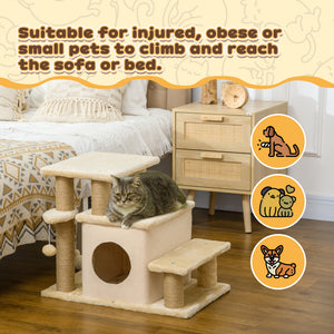 Cat stairs with scratching posts and ball toy, beige