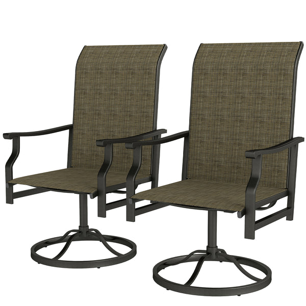 Set of 2 high-back outdoor swivel chairs, brown