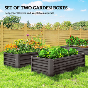 Set of 2 galvanized raised planters, dark grey
