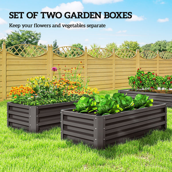 Set of 2 galvanized raised planters, dark grey