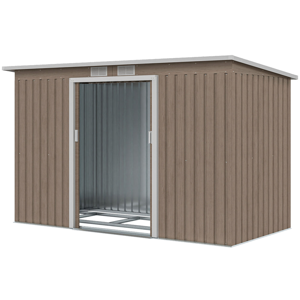 Metal garden shed with foundation kit, ventilation and doors, light grey