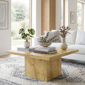 Square coffee table with 4 cm thick top, natural wood