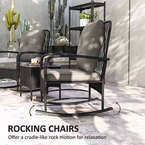 3-piece rattan bistro set with rocking chairs