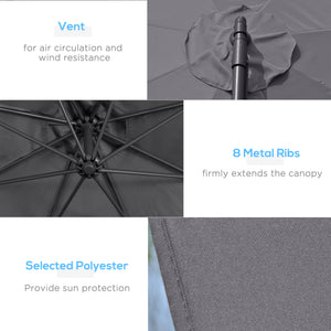 10ft Offset Patio Umbrella with Base, Garden Hanging Parasol with Crank, Banana Cantilever Umbrella Sun Shade, Gray