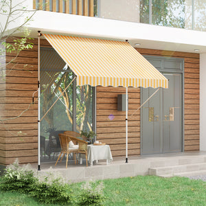 10x5ft Manual Retractable Awning, Patio Sun Shade Canopy Shelter with 5.6-9.2ft Support Pole, Water Resistant UV Protector, for Window, Door, Porch, Deck, Yellow