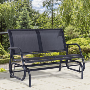 Double rocking bench, steel frame, durable fabric seat, black color