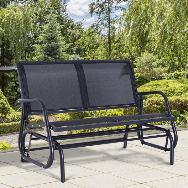 Double rocking bench, steel frame, durable fabric seat, black color