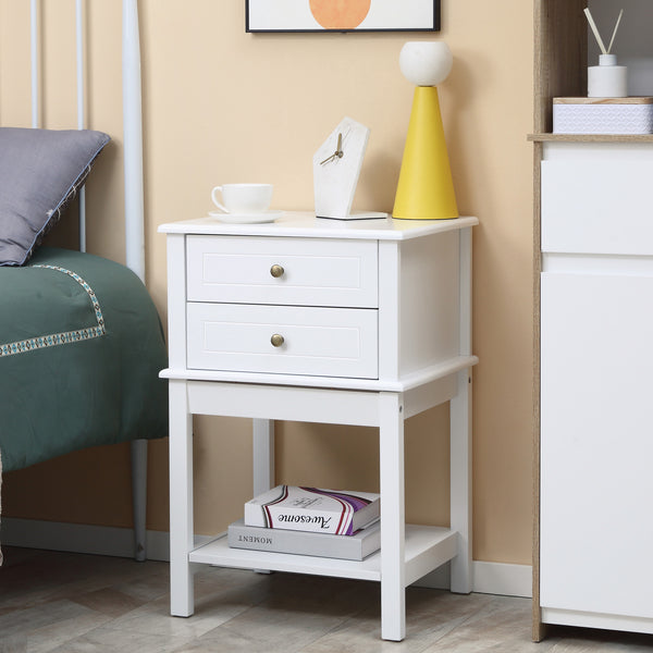 Modern side table with drawers and storage shelf, white