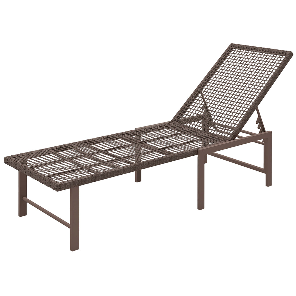 Outdoor Reclining Rattan Wicker Lounge Chair with Adjustable Backrest, Brown