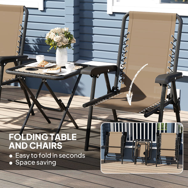 Outdoor folding metal table and chairs set with cup holders