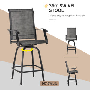 3-Piece Outdoor Bar Set, 2 Swivel Stools and 1 Bar Table, Gray