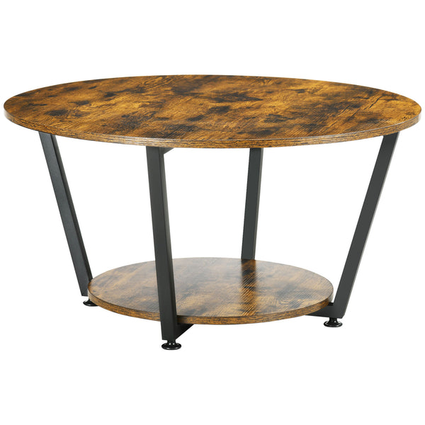 2-Tier Round Coffee Table with Storage Shelf, Rustic Brown