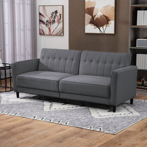 Convertible sofa bed in tufted fabric with adjustable backrest, anthracite gray