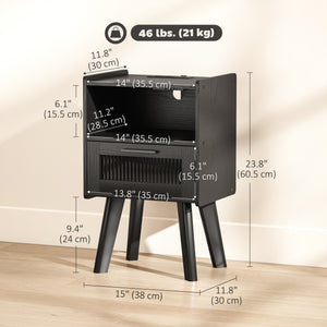 Set of 2 modern bedside tables with charging station, black