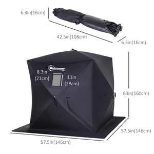 Ice fishing shelter for 2 people, foldable and collapsible, with carry bag, black