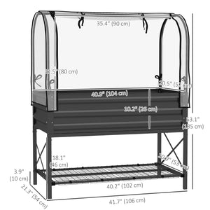 Raised planter with lid, bottom shelf and liner, black