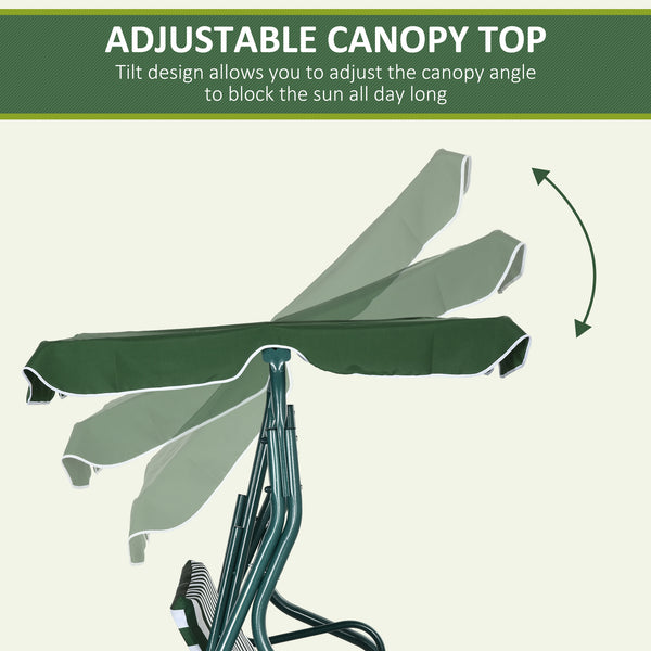 Outdoor Porch Swing with Adjustable Canopy, 3-Seater Patio Swing Chair with Cushion, Green