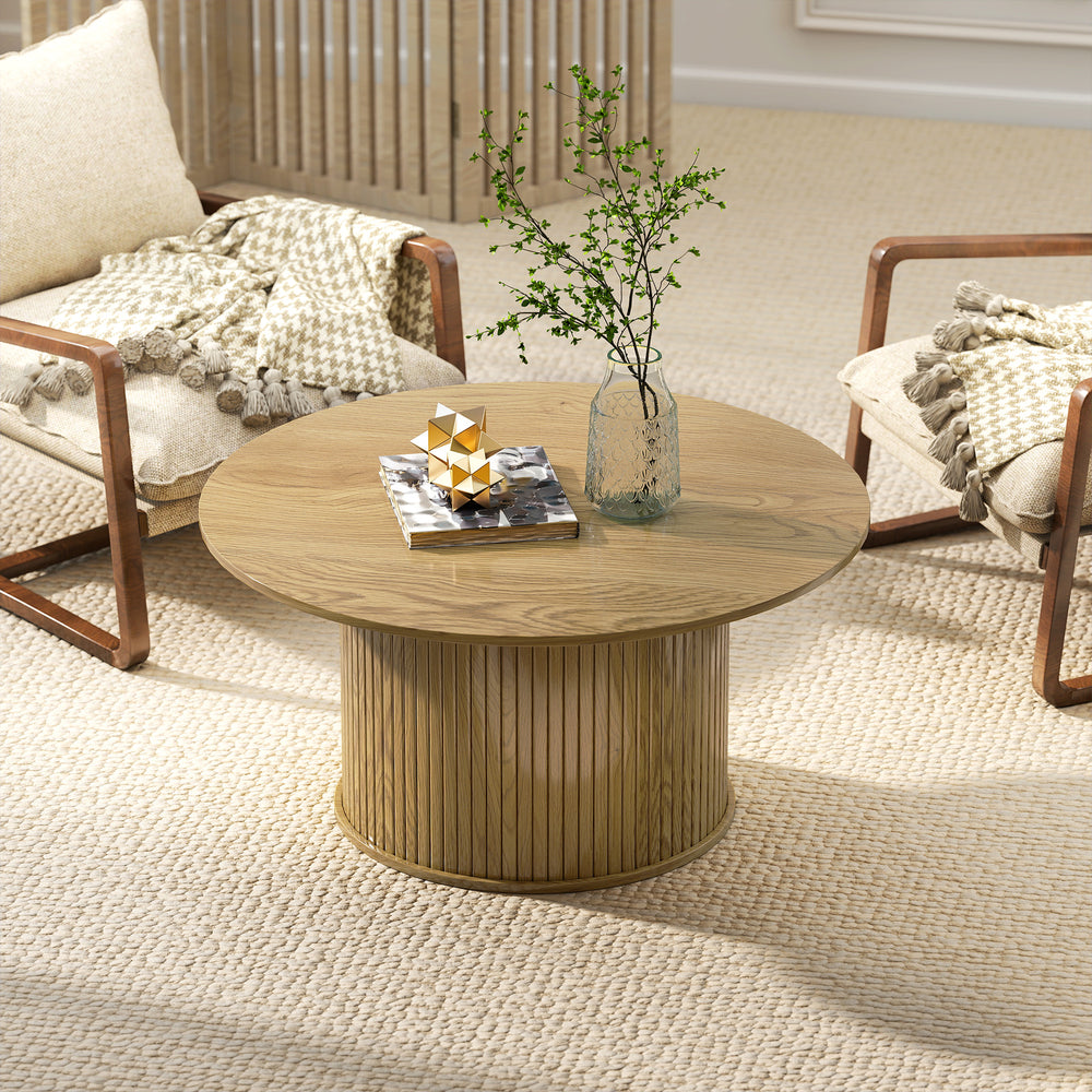 80cm round Nordic style coffee table with fluted cylindrical base