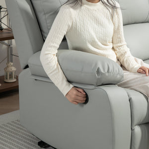 Manual Reclining Faux Leather Sofa with Footrest, Light Grey