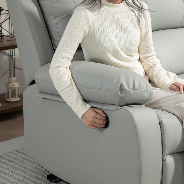 Manual Reclining Faux Leather Sofa with Footrest, Light Grey