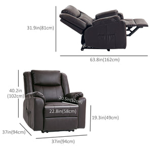 Faux Leather Recliner Chair with Footrest and 2 Side Pockets, Brown