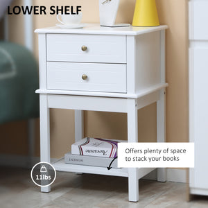 Modern side table with drawers and storage shelf, white
