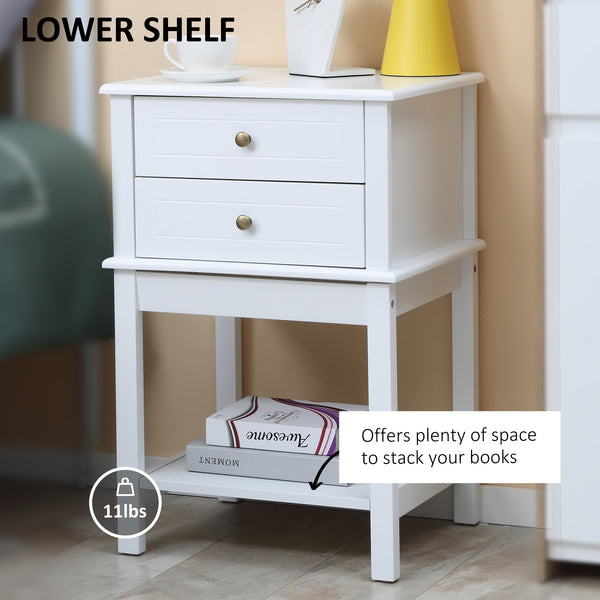 Modern side table with drawers and storage shelf, white