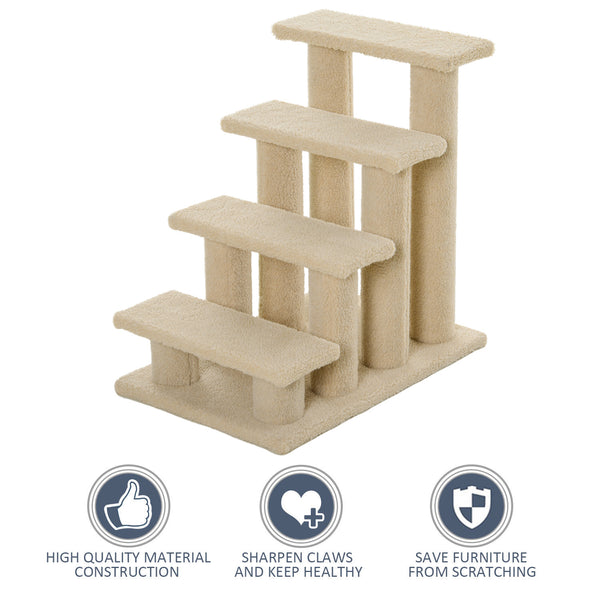 4-Tier Pet Staircase with Scratching Post, Cream White