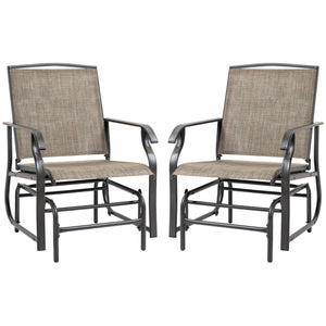 Set of 2 Outdoor Rocking Chairs, Breathable Mesh Fabric, Steel Frame, Dark Brown