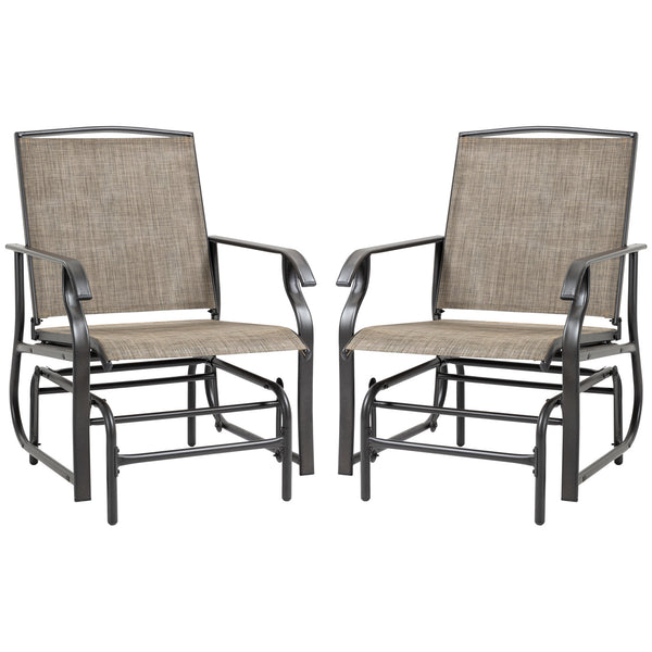 Set of 2 Outdoor Rocking Chairs, Breathable Mesh Fabric, Steel Frame, Dark Brown