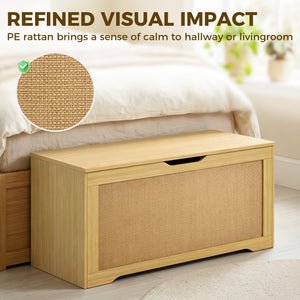 35.9 gal. storage chest with rattan front and soft-close lid – Oak