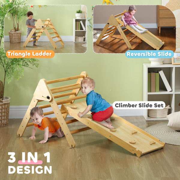 3-in-1 Climbing Set with Ramp for Toddlers in Natural Wood