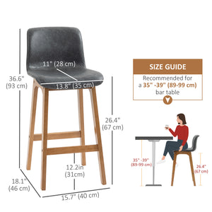 Set of 2 modern bar stools, grey