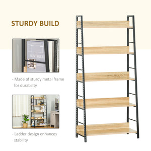 Modern bookcase with wide 5-tier shelves, oak