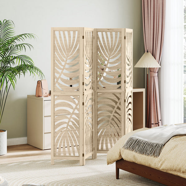 4-panel folding and removable screen with palm leaf pattern