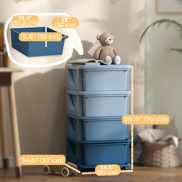 4-Tier Organizer with 4 Plastic Drawers, Blue
